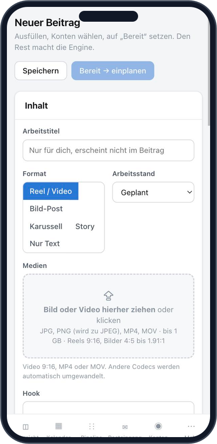 Everypost Beitrag anlegen: Format, Medien, Text