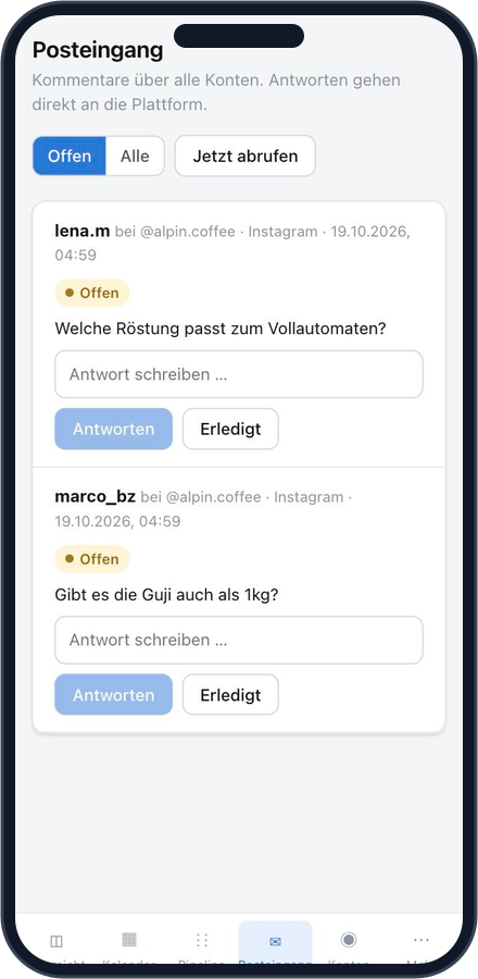 Everypost Posteingang mit Kommentaren